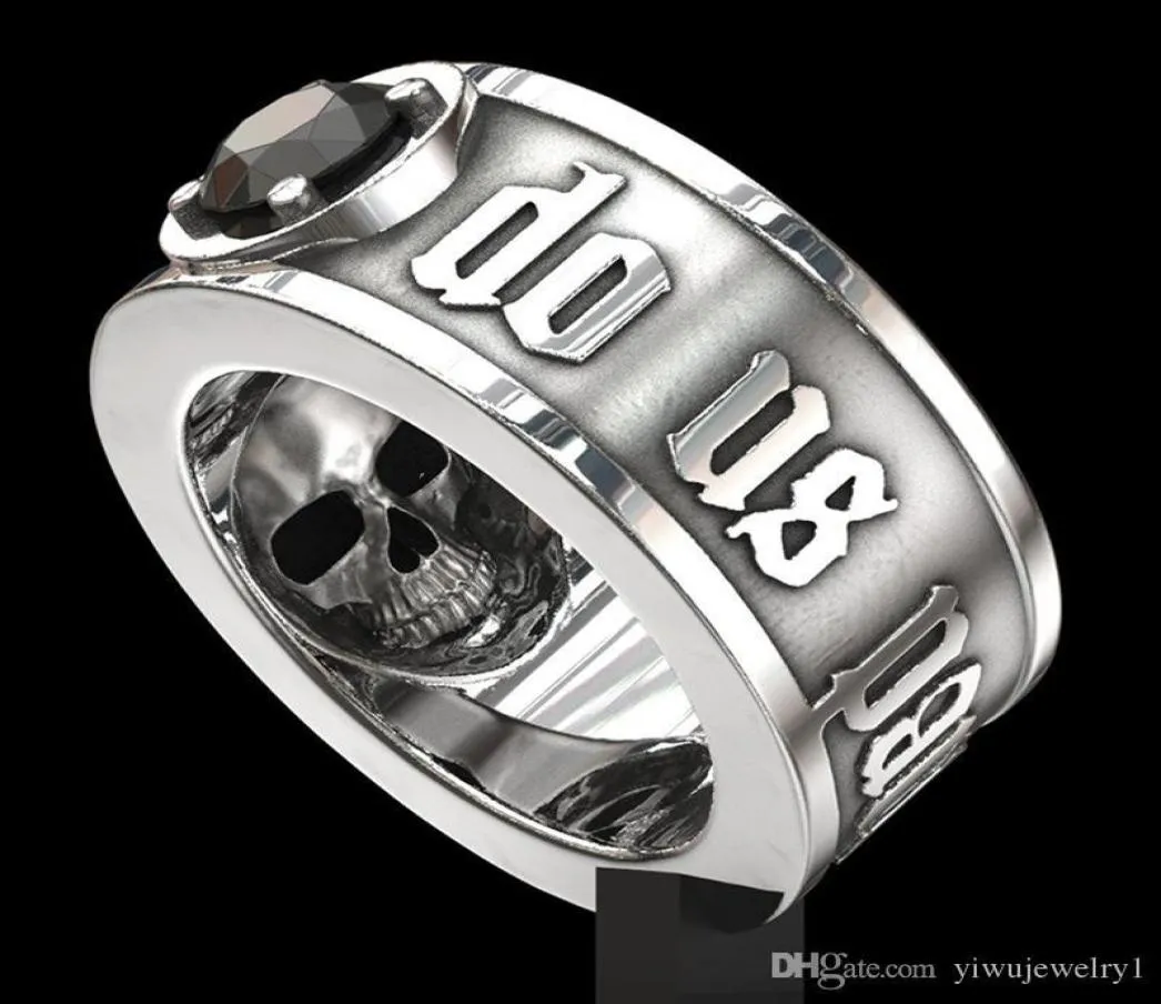 039Till Death Do Us Teil039 Edelstahlschädel Ring Schwarz Diamant Punk Hochzeit Engagement Schmuck für Männer Größe 6 133042651