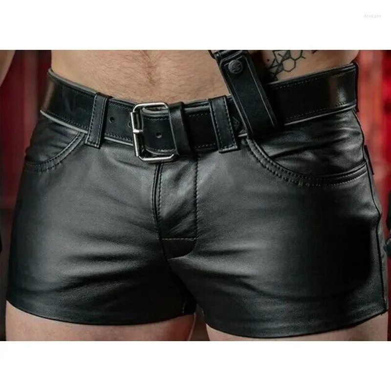 Męskie szorty męskie letnie seks czarna skóra swoboda chuda motocykl jazdy pu street bokser klub punkowy krótkie spodnie