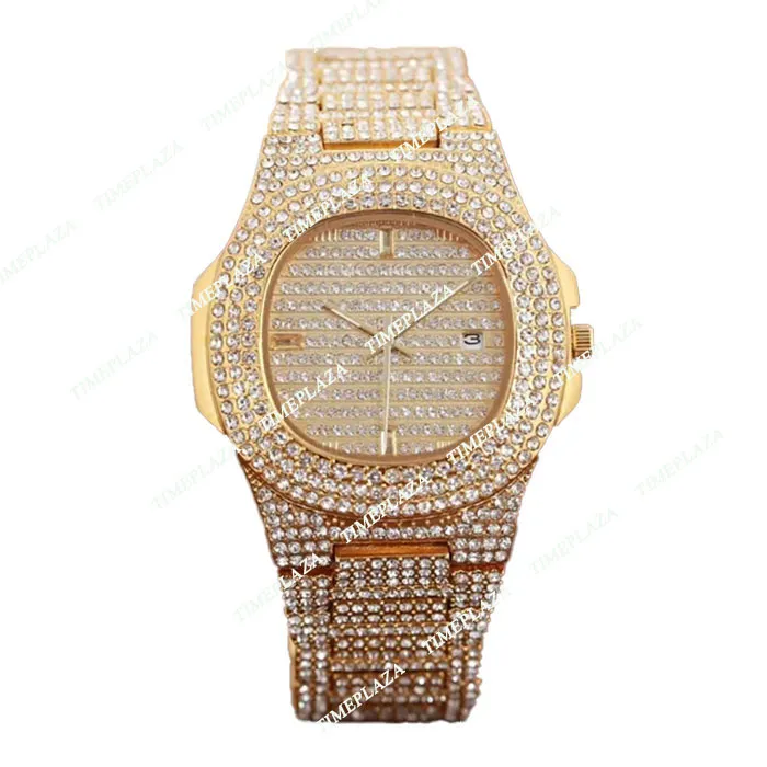 뜨거운 판매 새로운 풀 다이아몬드 시계 방수 남성 시계 패션 쿼츠 손목 시계 스테인레스 스틸 쿨 캘린더 남성 시계 선물