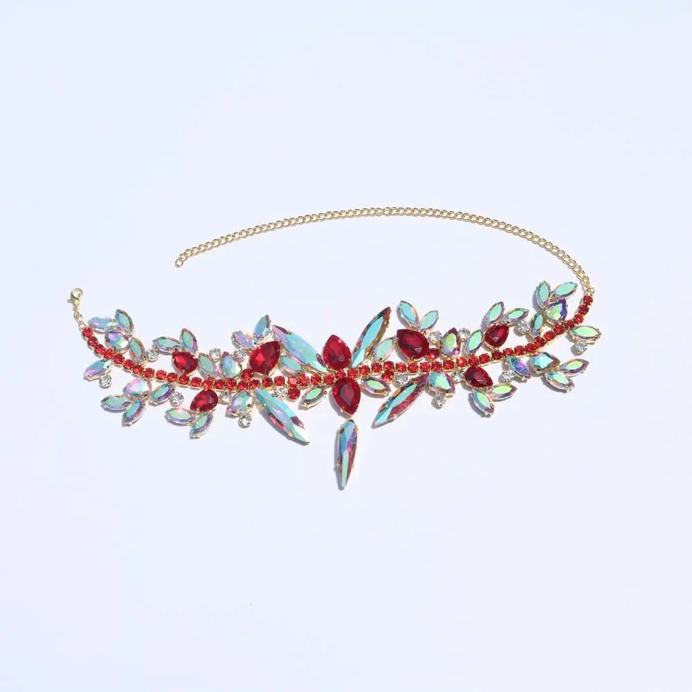 Kostuumaccessoires mode overdrijven rood kristal grote glanzende bruids bruidsfeestje strass sieraden ketting accessoires