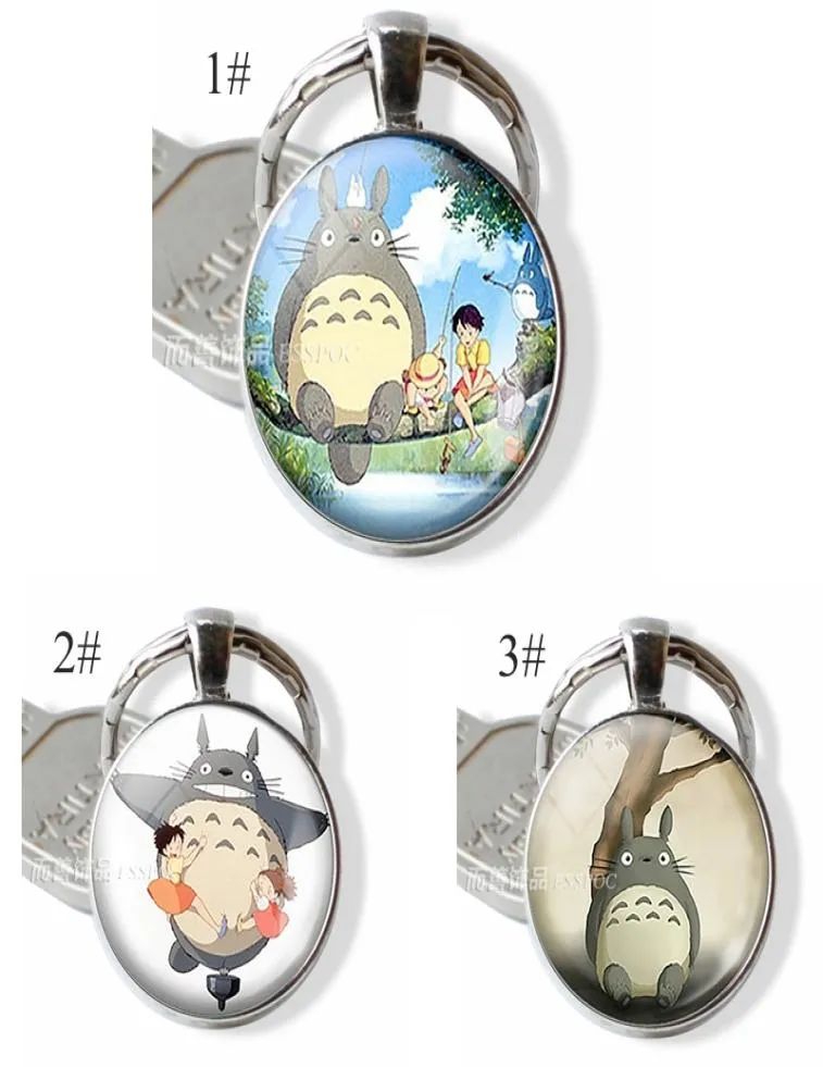 Anime Manga Metal keychain My Neighbor Totoro Glass Dome Cabochon Studio Ghibli Satsuki Mei Tatsuo Yasuko Catbus Key Ring Gift3966230