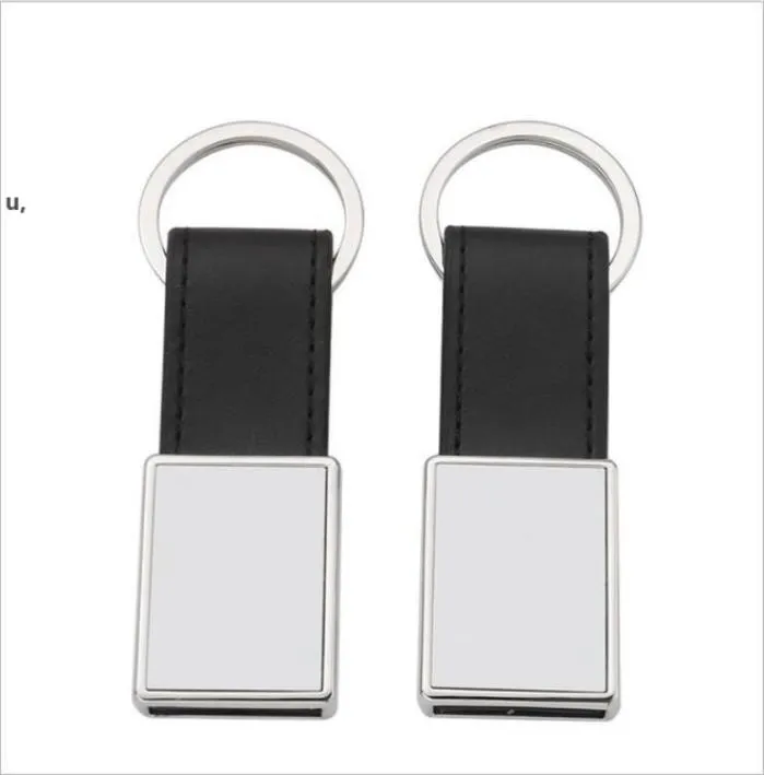 DHL Personalized Metal Keychain Favor Sublimation Houseshape Keyring with PU Leather Ring Unique Rectangle Souvenir Key Pendant R9998144