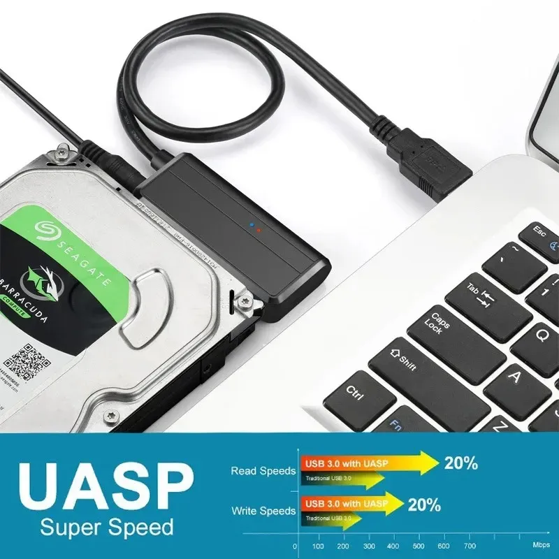 SATA zu USB3.0 Kabel, USB 3.0 bis SATA -Festplatte -Adapter, kompatibel für 2,5 3.5 HDD/SSD -Festplatte mit Strom, Support UASP