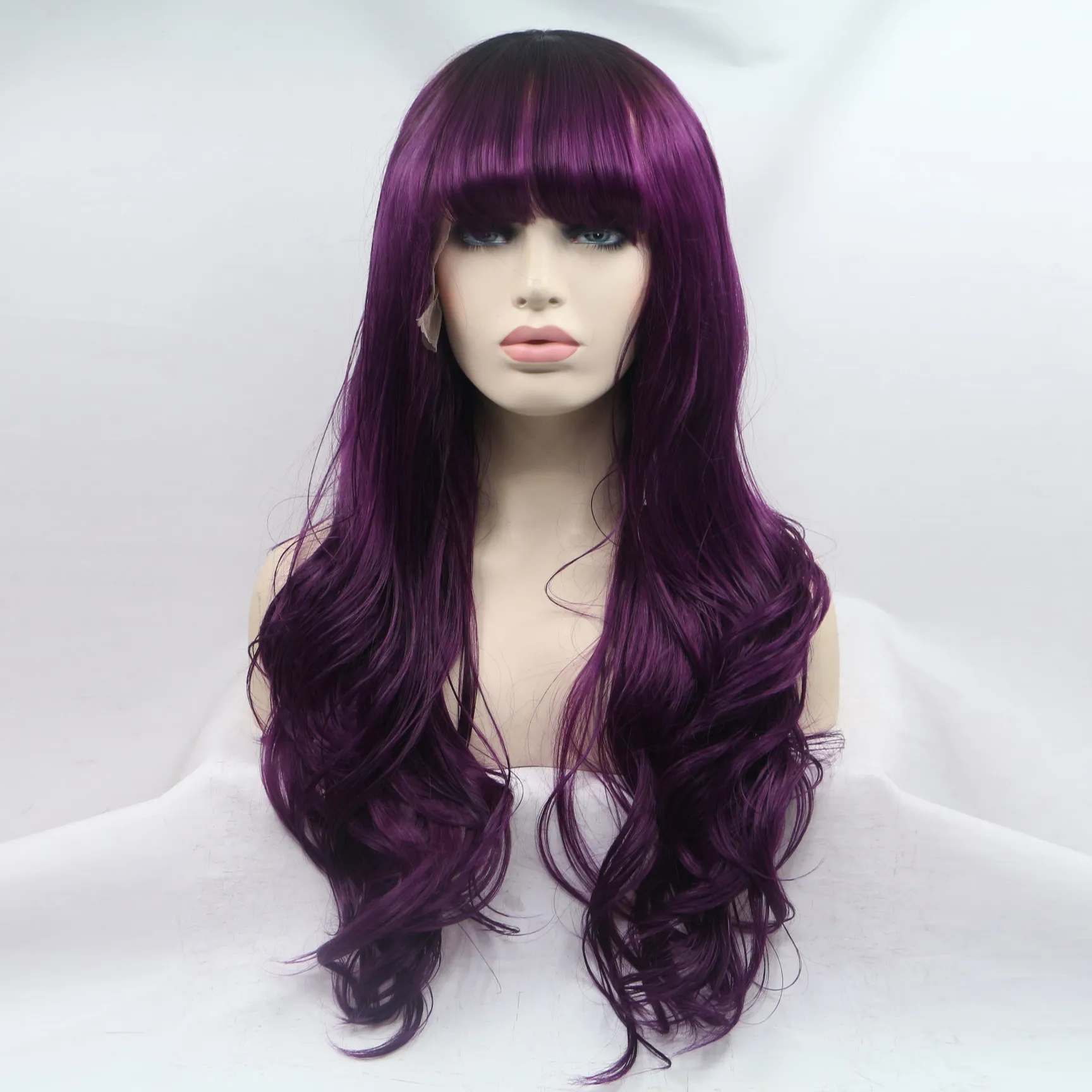 Purple Curly Wigs straight free parted baby hair synthetic to bomshell Lace Front Wig Heat Resistant Fiber Hair Human Hair Loose Parting Womens Glueless Wig