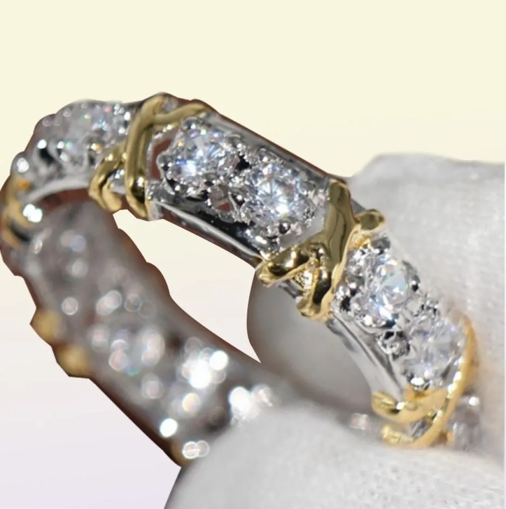 Cała profesjonalna wieczność Diamonique CZ symulowana Diamond 10KT Whiteyellow Gold Expled Wedding Połącz Pierścień Cross Rozmiar 51126056954300256