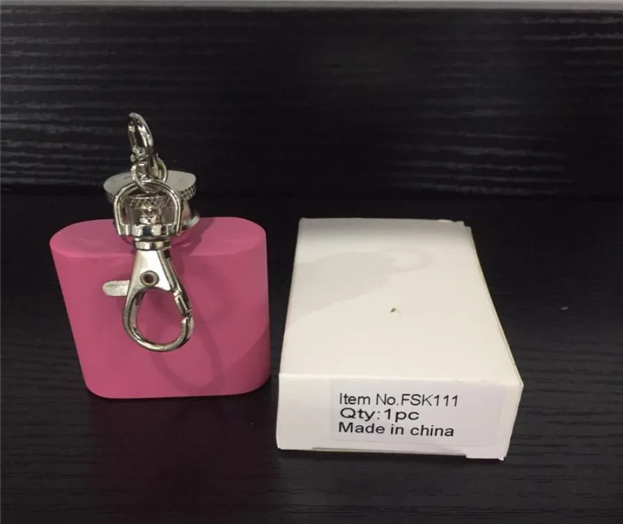 Couleur rose portable 1 oz mini flacon de hanche en acier inoxydable avec porte-clés mini-alcool accessoires de hanche C07611943298