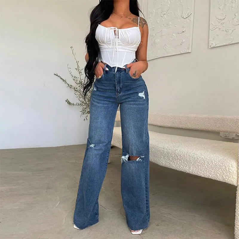 Jeans femminile ragazza adolescente vintage in denim in vita alto strappato a vita sciolta elastica vestiti degli anni '90