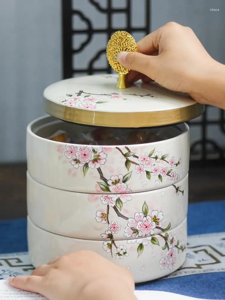 Декоративные фигурки хранения ящика раскрашены в трихслойки с крышкой керамический китайский стиль гостиной кофейный столик