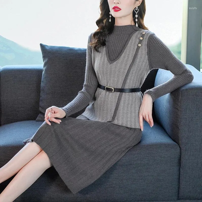 Lässige Kleider 2024 Mode gestricktes Kleid Frauen Herbst/Winter Vintage Tanp Top Cashmere Rock Koreaner loser enger Faltenpullover Weste