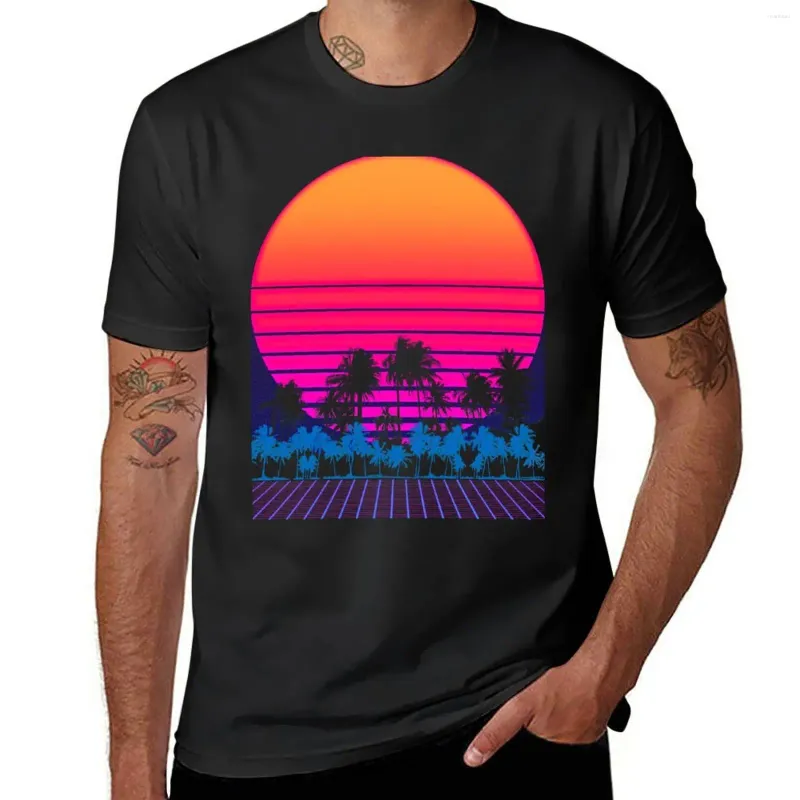 Herren Tanktops 80er Vaporwave Retro Palmen Sonnenuntergang T-Shirt Jungen weiße T-Shirts Vintage Hemd Grafik einfache Männer