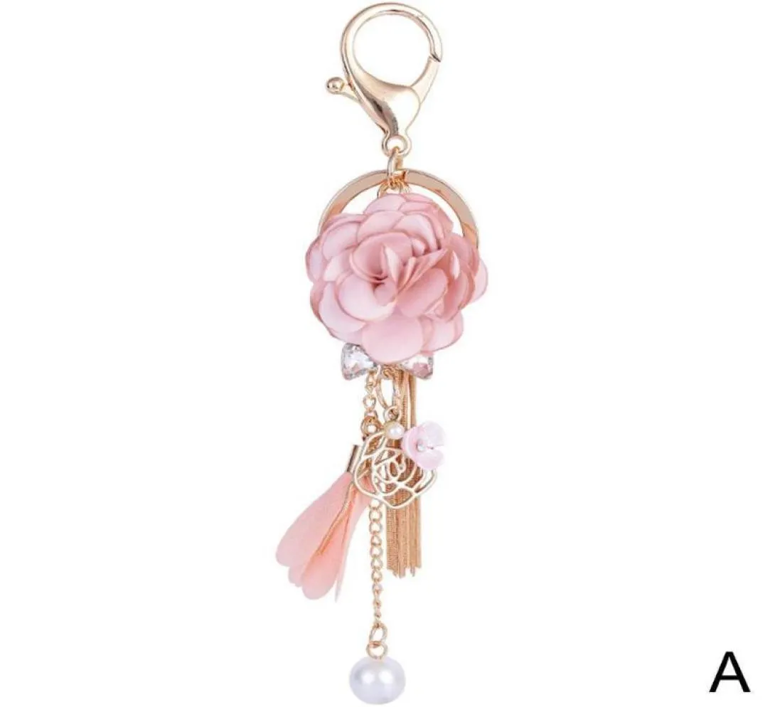 New Rose Flowers Keychain Cloth Flower Tassel Car Keychain Bag Ornaments Jewelry Trinket Creative Beautiful Gifts Pendant R2R71541080