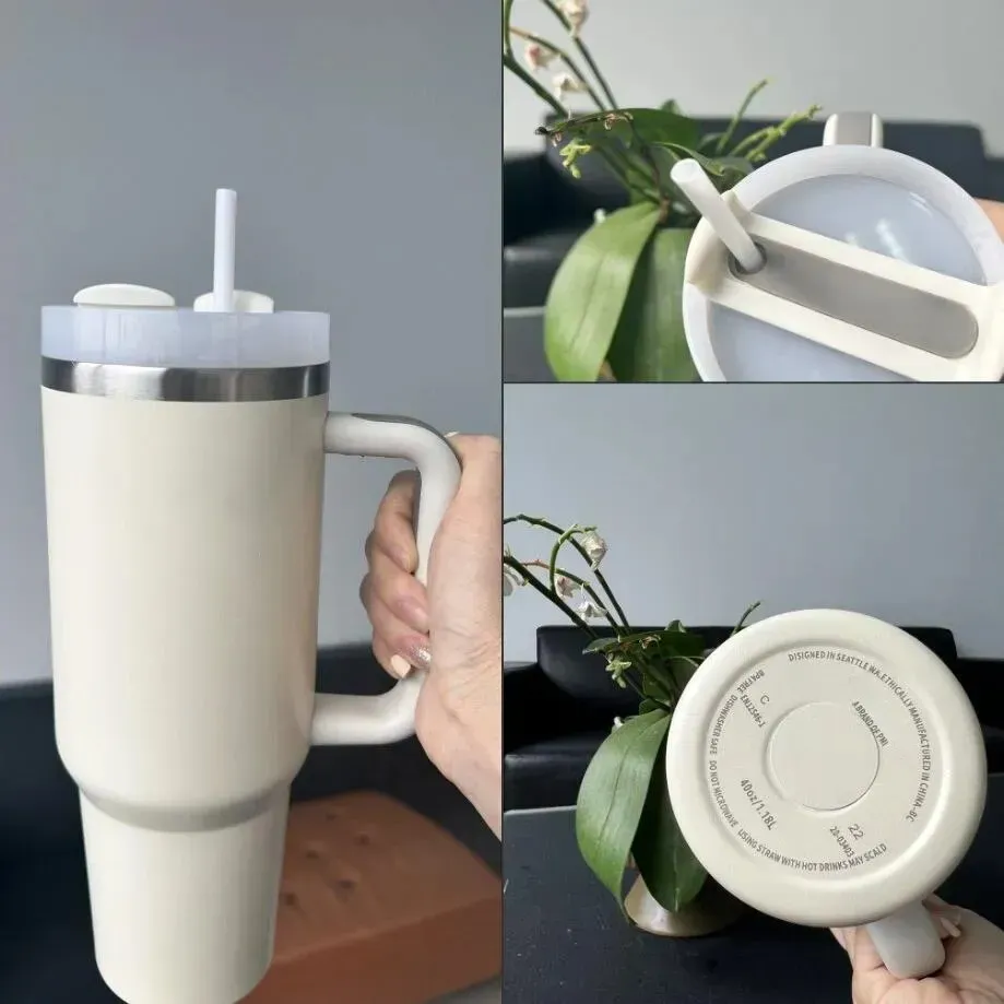 40oz Space Kettle Handle Water Cup stor kapacitet utomhus bärbara resbilmuggar Fortsätt dricka kallt vattenflaskor med silikonhandtag lock och halm