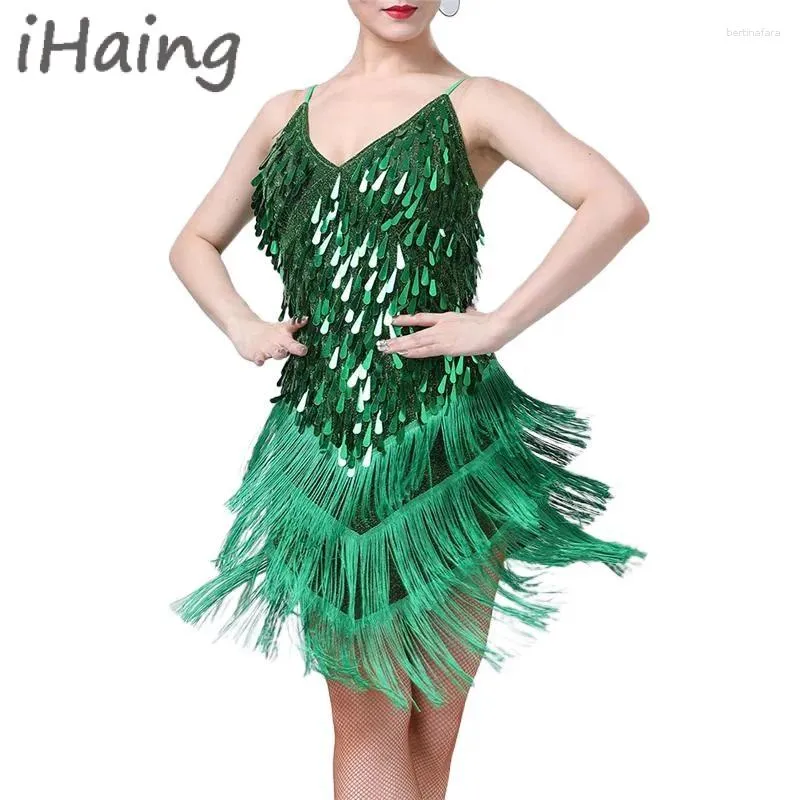 Scary Wear Sequins Sequins Tassel Robe de danse latine Lady Shiny Sexy Fringe Salsa Ballroom Tango Cha Rumba Samba Dancewear Costume