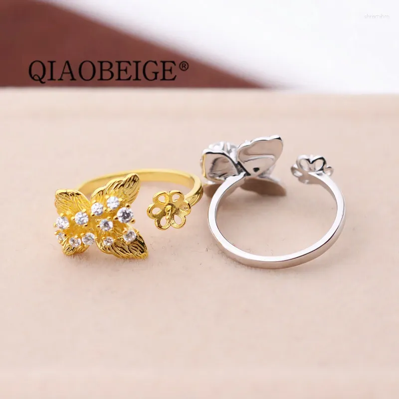 Clusterringe Qiaobege 925 Silber Original Montage Pearl Ring Leere Design für Frauen Schmetterling DIY Accessoire -Komponente