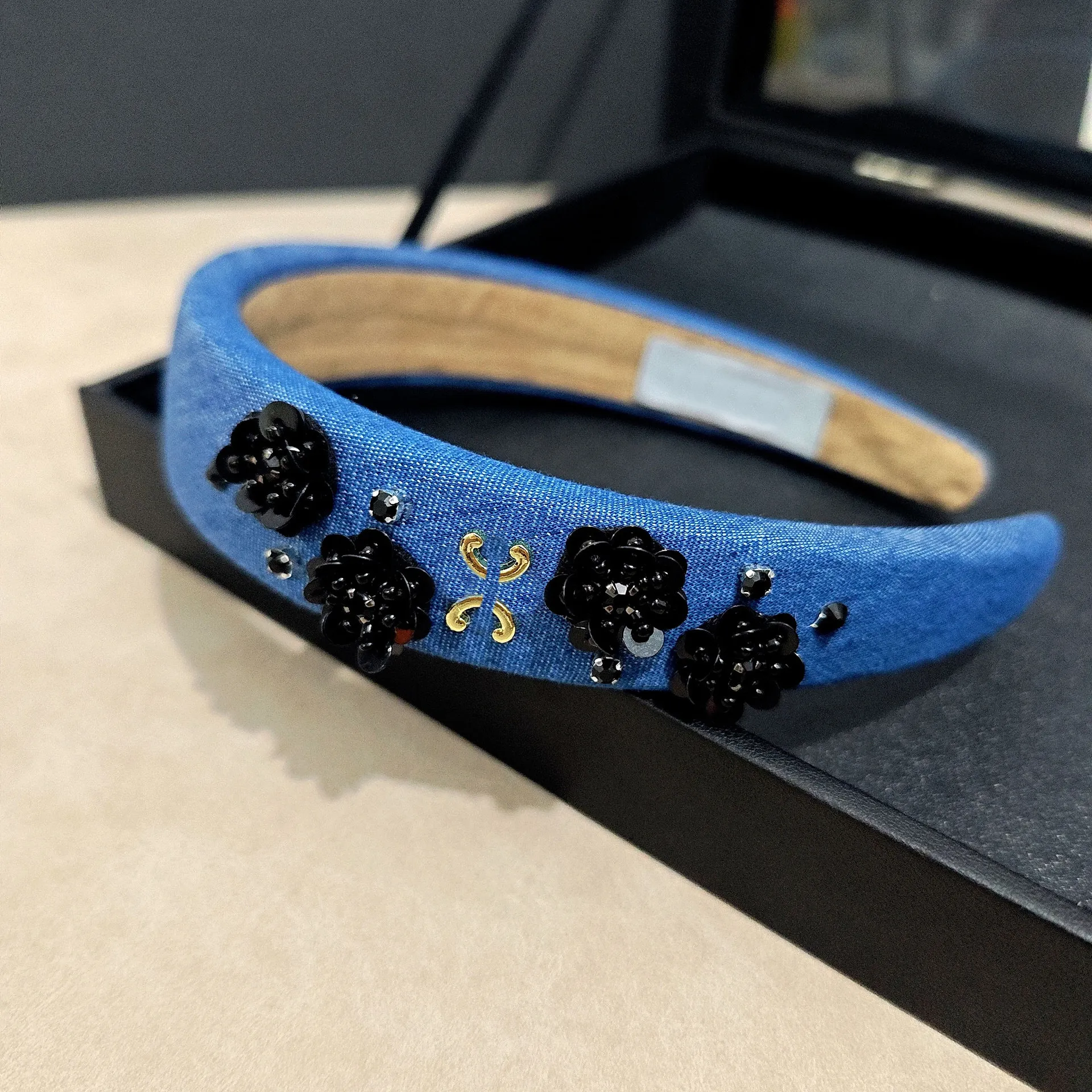 Elegant Black Blue Beaded Headband Black and Blue Beaded Headband | Elegant Handmade Hair  main image 3