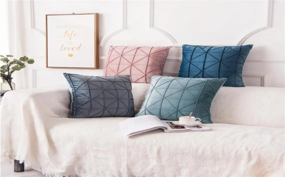 Almofada de veludo de cor sólida Tampa de almofada azul -xadrez rosa travesseiro geométrico 4545 travesseiros decorativos para casa para sofá -lança Capas de travesseiro8561934