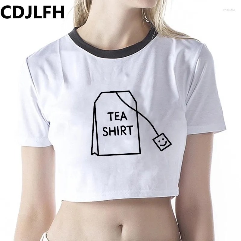 Tanks pour femmes CDJLFH 2024 Crop top blanc d'été Femme Femme à manches courtes T-shirt imprimé Harajuku Tops Femmes Claid Claid pour street