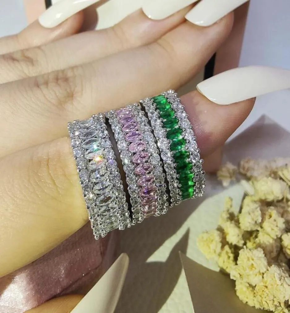 2022 CHOUCONG Brand Wedding Rings Handmades Jóias de luxo 925 Sterling Silver Marquise Cut Emerald CZ Diamond Gemtones Eternity P6987983