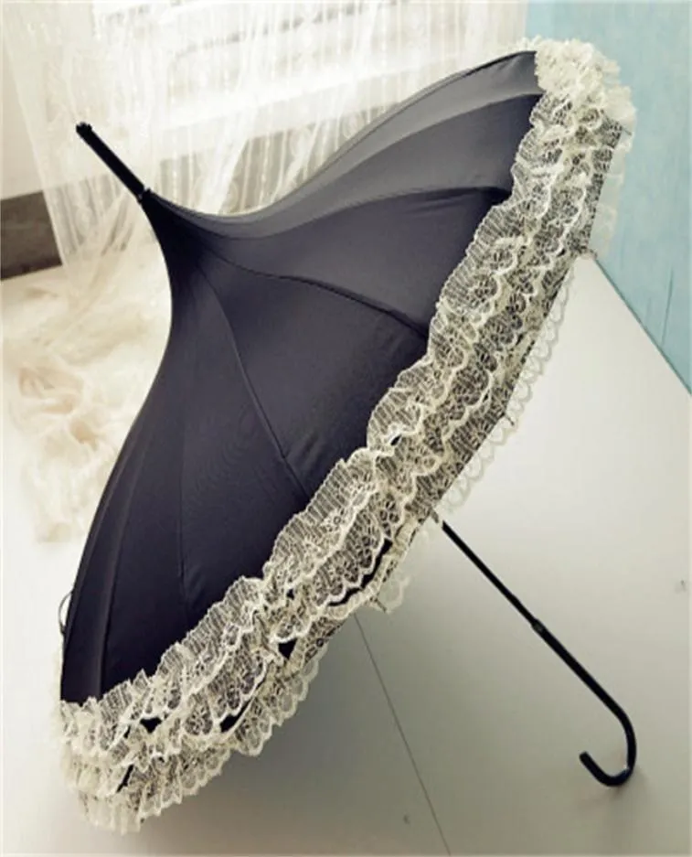 Regenschirm Regen Frauen Mode 16 Ribs Spitzenpagode Parasol Prinzessin Longhandle Regenschirm winddes Sunny und Rainy7354987