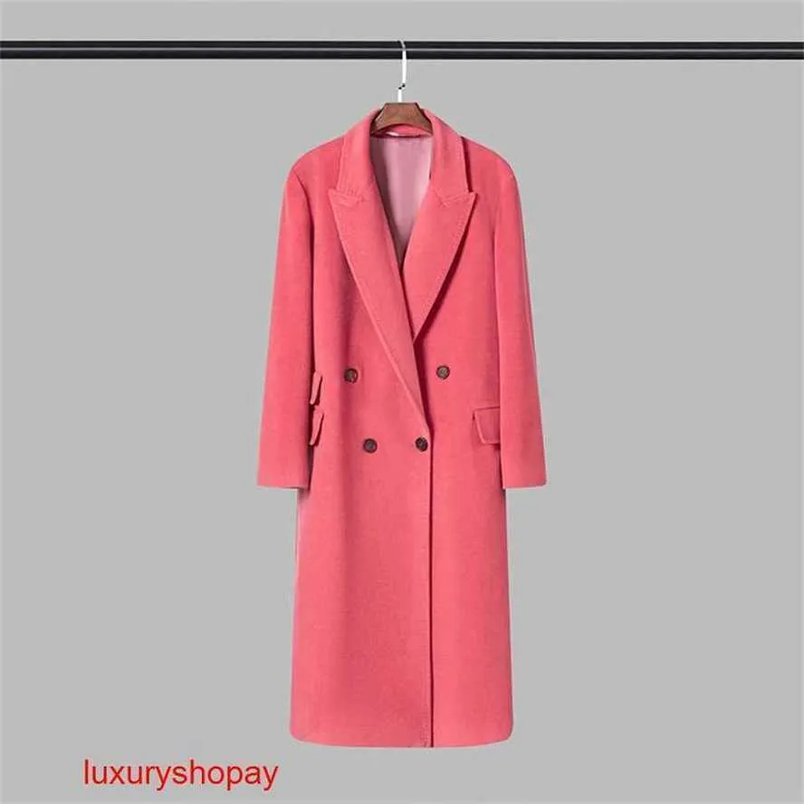 Maxmaras Womens Cashmere Coat Belli Pembe Sonbahar Kafası Uzun Çift Göğüslü Yıldız Aynı Stil Cli Maxmara CAS RJKZ