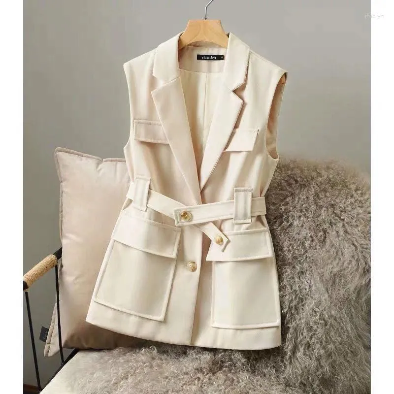 Kvinnors västar 2024 Spring Autumn Solid Color Suit Vest Female Loose Blazer Waistcoat Ladies Casual ärmlös jacka