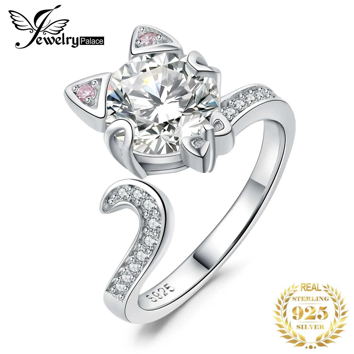 Anneaux de bande Palais de bijoux nouvellement arrivés amour cat 3ct rond Gemstone 925 Ring ajusté en argent sterling ouvert pour femmes à la mode et mignonne Q240429