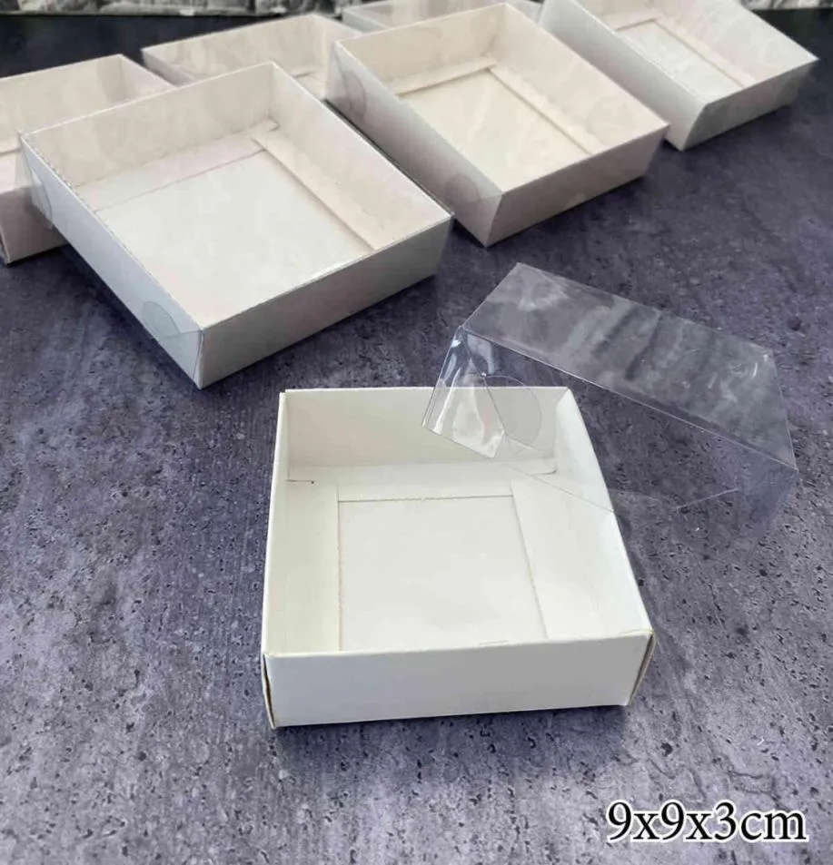 White Cake Gift Box Cardboard Packaging Clear PVC Window Transparent Lid Cookie Candy Wedding Clothes Dress Guests Boxes 2103231235649