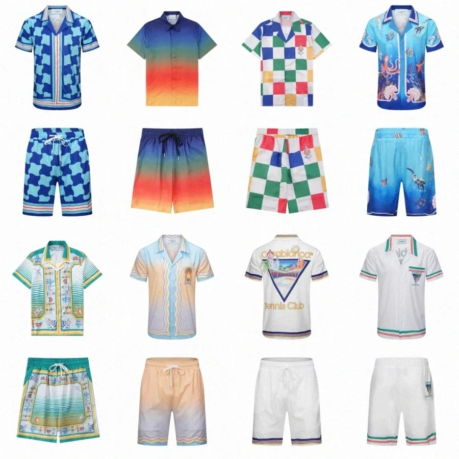 Casablanca Designer Mens Shirt Set Summer Masao San Print Womens Travelt Vacation Shorts Shorts Shirt Cash Casual Silk Coppia di alta qualità Tshi X5RW#