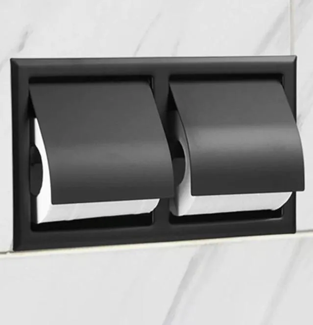 Porta di carta igienica a doppia incasso di incasso del toileissue Porta nera All Metal Conction 304 Box rotolo di bagno in acciaio inossidabile2303202