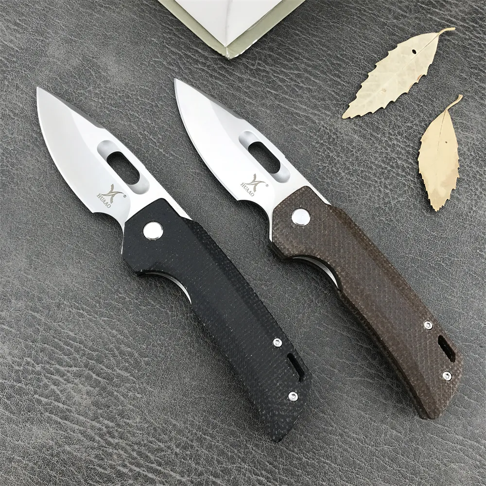 HUAAO GC002 TACTISCHE KOOKMESSEN 8CR13MOV DROPPUNT MADE ZWART/BROWN VLAXE HANDGANG Outdoor Survival Pocket Knives Clip Multifunctioneel gereedschap