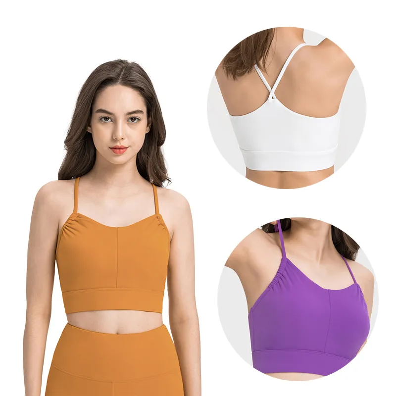 Butterluxe Womens y Geri Spor Sütyen Yastıklı Racerback Düşük Etkili Spagetti İnce Kayış Egzersiz Yoga Sütyen