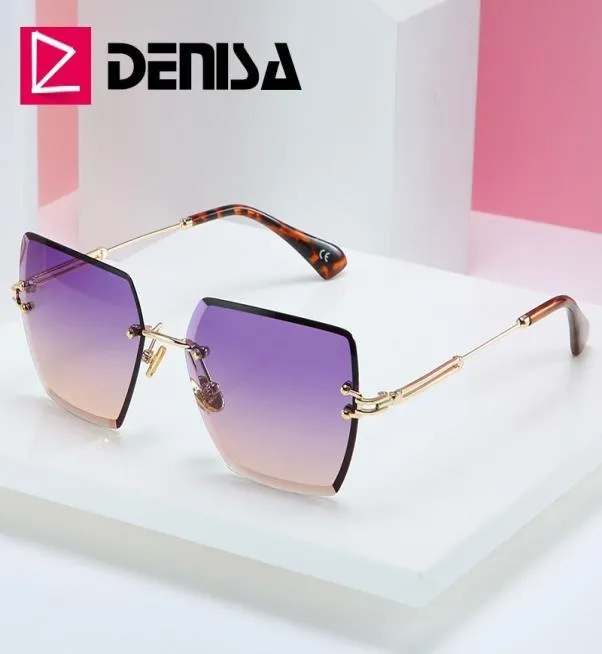 Denisa Square Rimless zonnebril Dames 2019 Summer Red Glasses Mode Luxe merk Zonnebril voor mannen UV400 ZONNEBRIL G186008938164