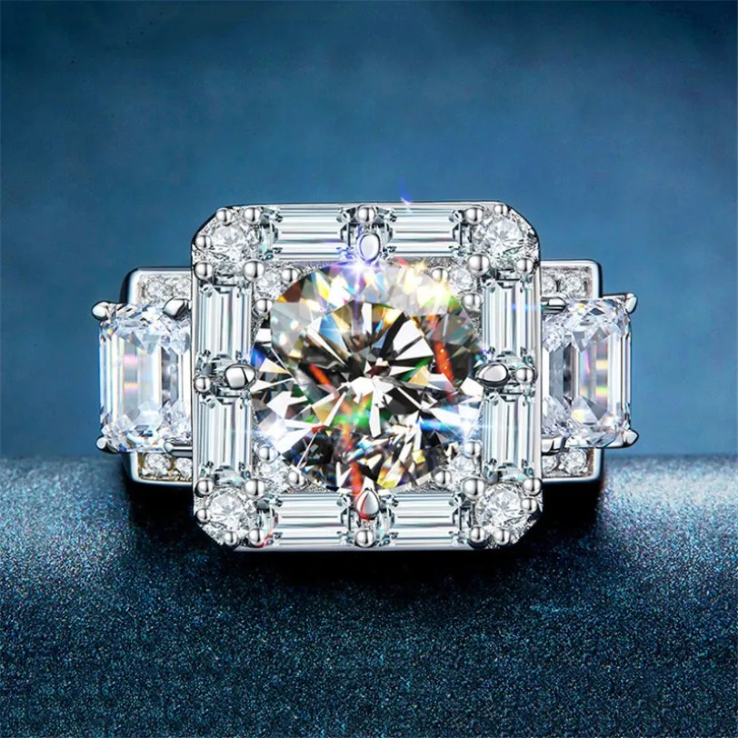 Vintage Male 2CT Lab Diamond Cz Ring 925 Bando de boda de compromiso de plata esterlina para hombres Joyería de fiesta Gemstones 261V