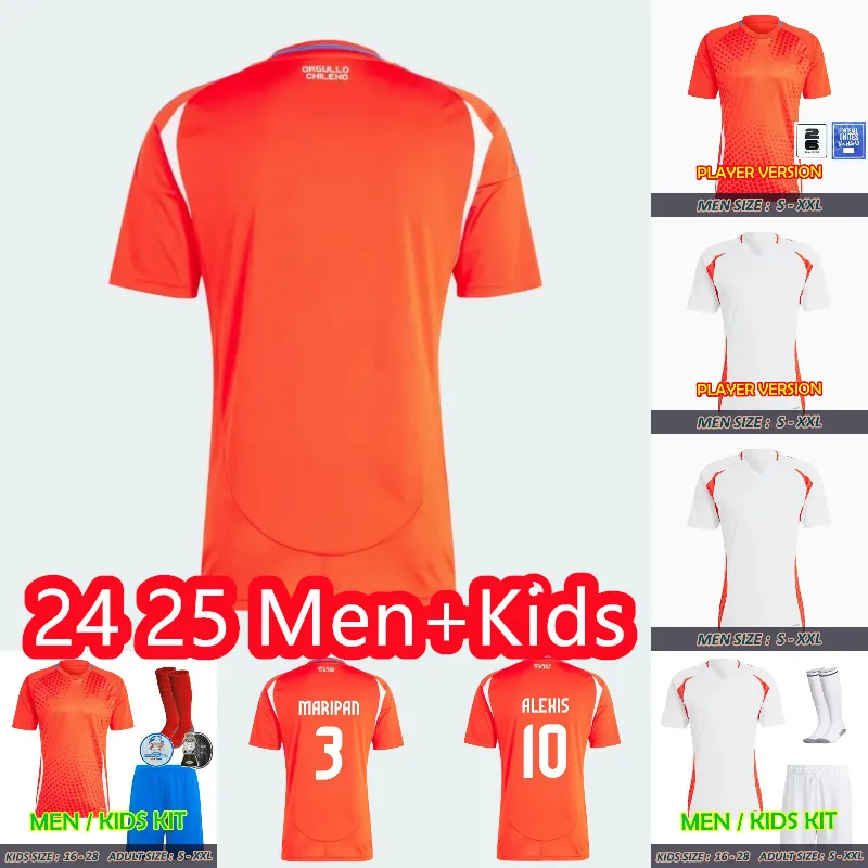 Чили 24/25 Copa America Soccer Jerseys Alexis Vidal 2025 футбольная рубашка национальной команды дома Red Away White Men Kids Kit Camiseta Zamorano Isla Ch Danilo