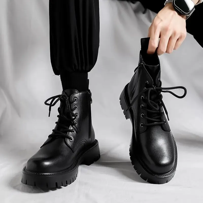 Martin Boots schwarzer Lederschuh lässige Mittelkleidung für Boy Platform Designer Herren Schuhe 240429