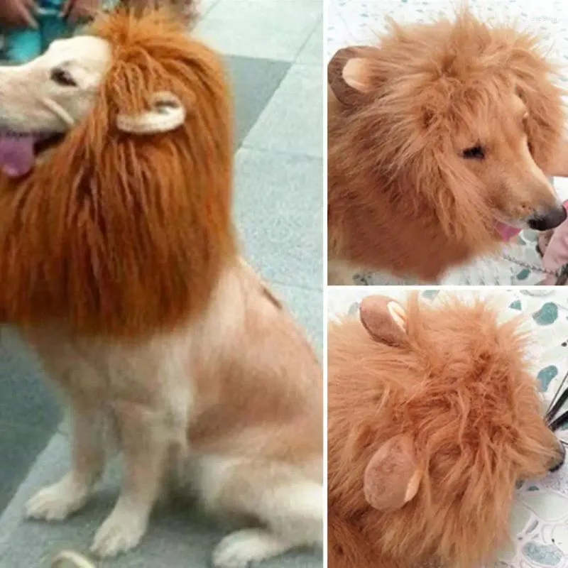 Vêtements pour chiens déguisés lion crinière costume réglable avec des oreilles queue pour les chiens moyens à chiens Brown