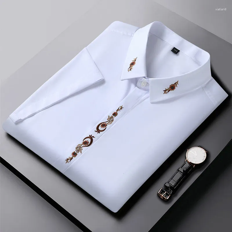 Mäns casual skjortor 8xl 9xl 10xl överdimensionerad broderad skjorta 2024 Summer Bamboo Fiber Business Short Sleeve