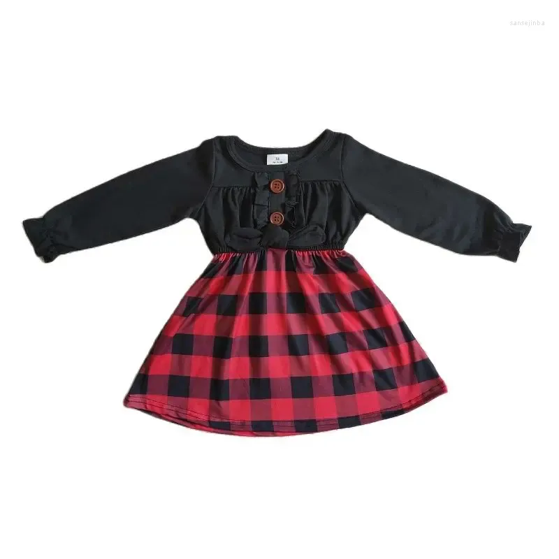 Roupas de roupas rts meninas meninas de manga longa preto co -algodão design de algodão vermelho xadrez de joelho de Natal de joelho de Natal