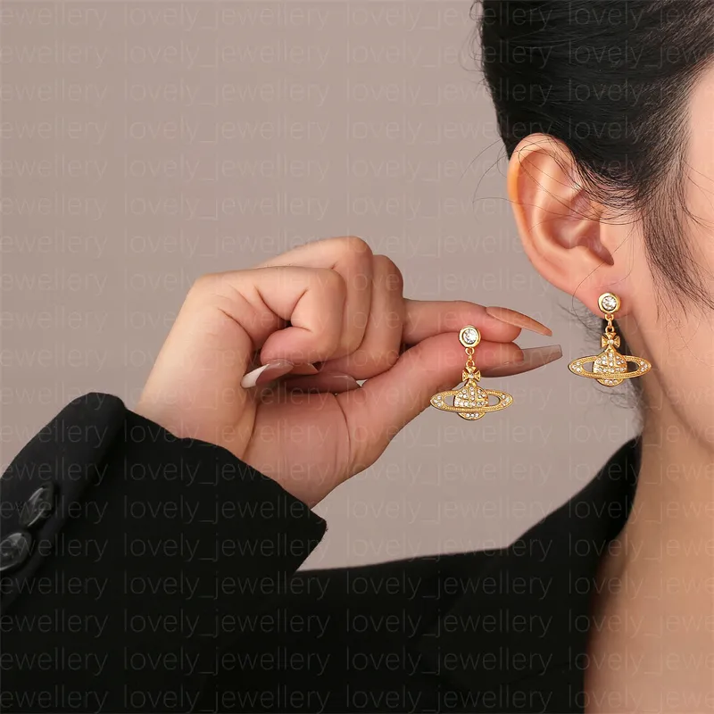Designer Lin Zhou Saturn With Full Diamond Inlay High-End Classic Light Instagram Celebrity Earrings Internet Famous Simple Earrings