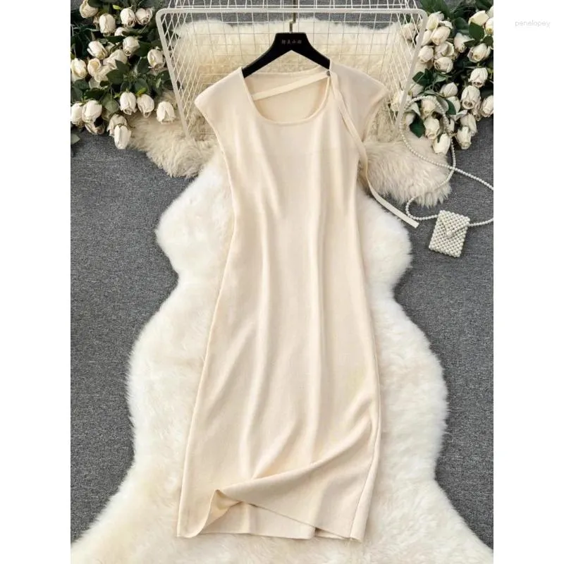 Casual Dresses Korean Gentle and Elegant Sticke Dress Women Fashion Design Strap Slim-Fit Midi Long Lady Sleeveless Vest
