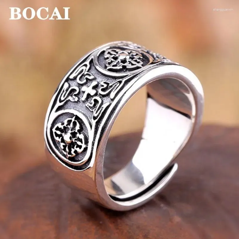 Cluster anneaux Bocai S925 Bijoux en argent Retro Retro Buddhist Wheel Match Ajustement des cadeaux de mode pour hommes et femmes