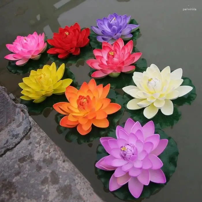Flores decorativas de 18 cm de lótus de lótus piscina de aquário de jardim de lótus happytime lírios