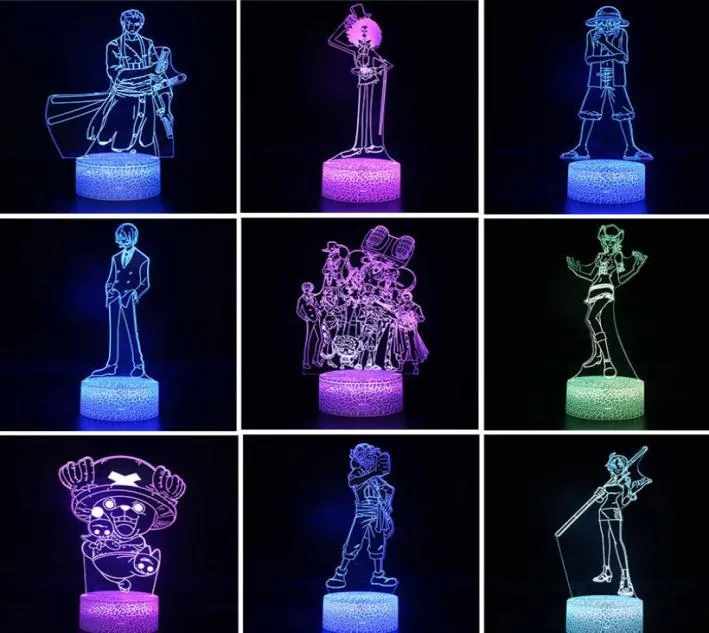 3D Anime Night Light One Piece Figure Luffy Team Zoro Nami Usopp Sanji Robin Brook LED 3D Night Lampa dla dzieci Prezenty dla dzieci Toys 21946235