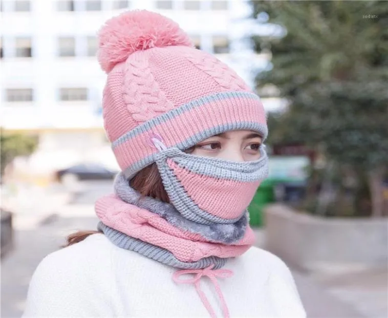 Berets Winter Radfahren Mode koreanischer Stil Allmatch warm verdickte Strickhutschalmaske Dreie