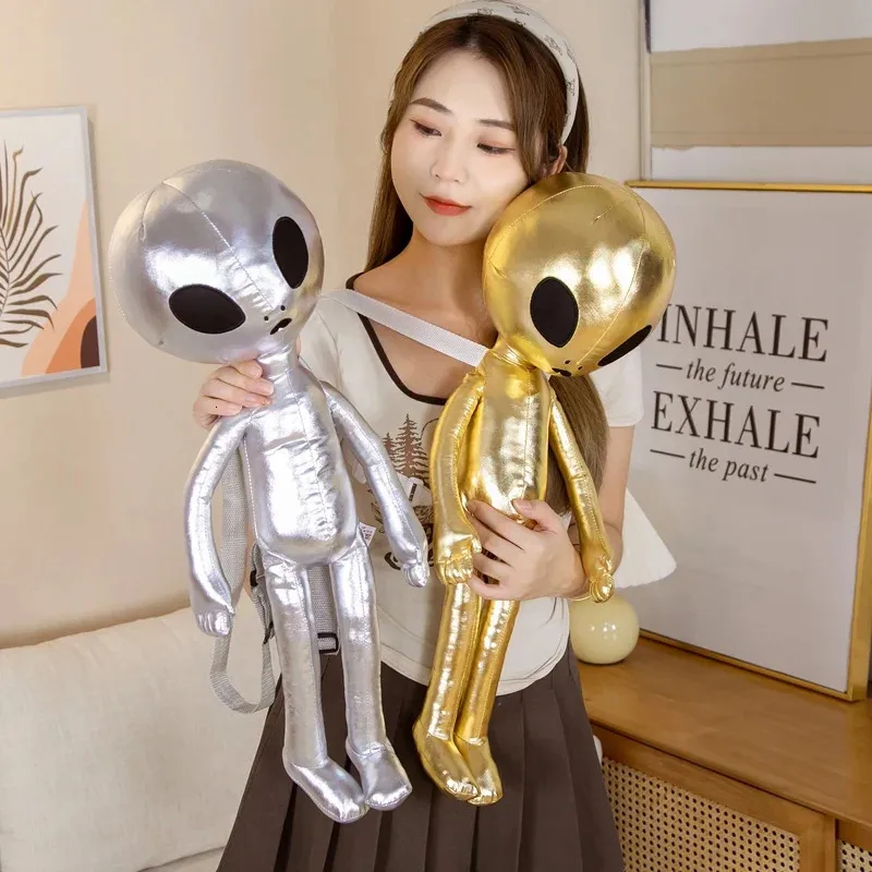 60cm Fashion Alien Backpack PU ET Extraterrestrial Soft Stuffed Plush Doll Plush Animal Toy Creative Gift for Children Kids 240424