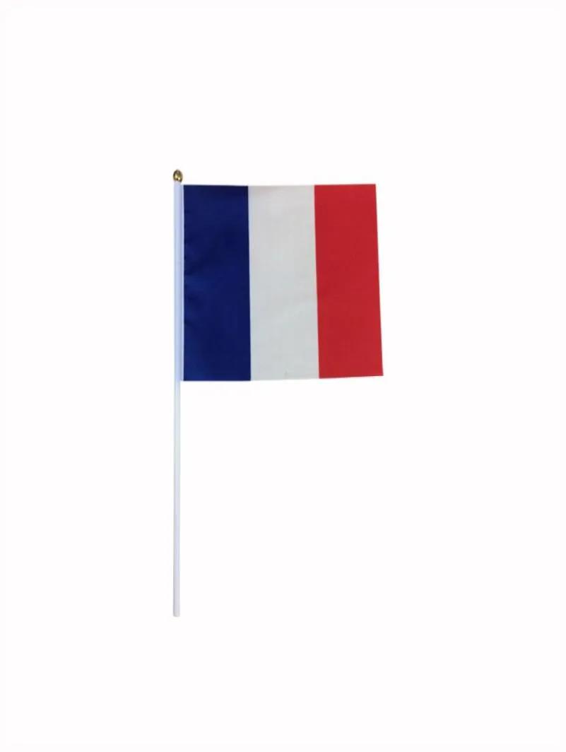 Frankreichflagge kleine Größe Flag Ganz mit Kunststoffstange1421CM Polyester Fabric Frankreich Nation Flag 100pcslot7429529