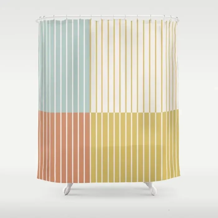 Modern minimalistisk duschgardin Geometrisk färgglada randiga linjemönster Hem Polyester Tryckt badrumsdekor Set 240429