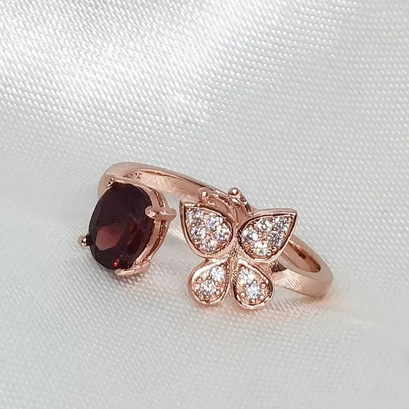 Pierścienie klastra meibapj naturalny czerwony granat kamień szlachetny modny butterfly Pierścień dla kobiet prawdziwy 925 srebrny urok drobny biżuteria