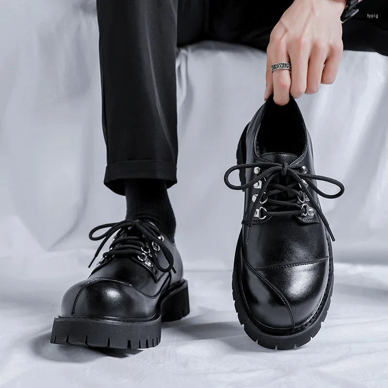 Casual Shoes Men's Fashion äkta Leather Party Prom Dresses Lace-Up Derby Shoe Youth Gentleman Platform Footwear Designer Sneakers