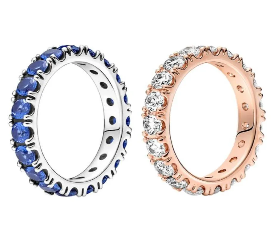 925 Sterling Silver Blue Stone Row Eeuwigheid Rings Dames Wedding Designer Sieraden Originele doos voor Rose Gold Ring Set Betrokkenheid Gift4618851
